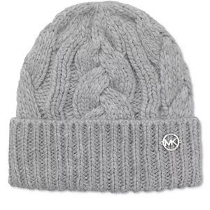Michael Kors cuffed gray braided cable knit beanie